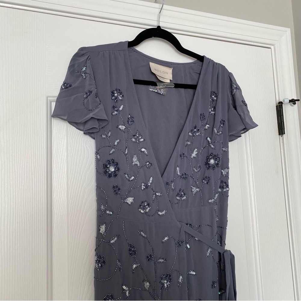 BHLDN Plymouth Grey Beaded Maxi Wrap Dress - Picture 9 of 10
